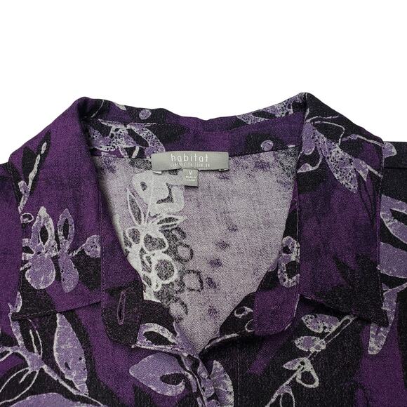 Habit Purple Floral Peplum Blouse M – BohoCore Romantic Ruffle Button Top - Picture 7 of 12